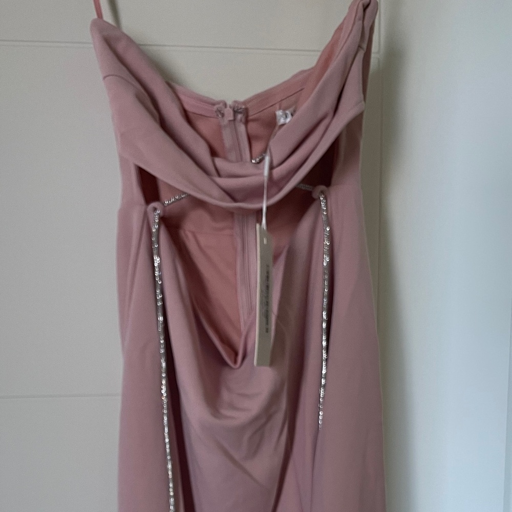 NOHEMI STRAPLESS DIAMANTE MIDI DRESS BLUSH (NWT)